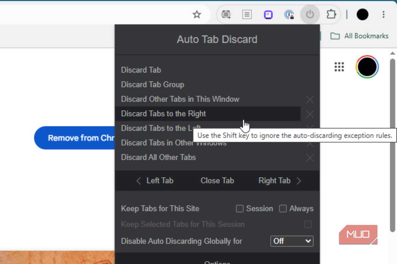 The immediate options for Auto Tab Discard
