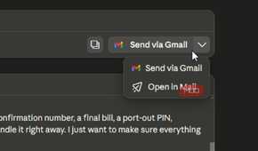 The options of where to send an email from Claude