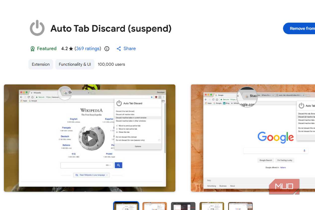 The page for Auto Tab Discard