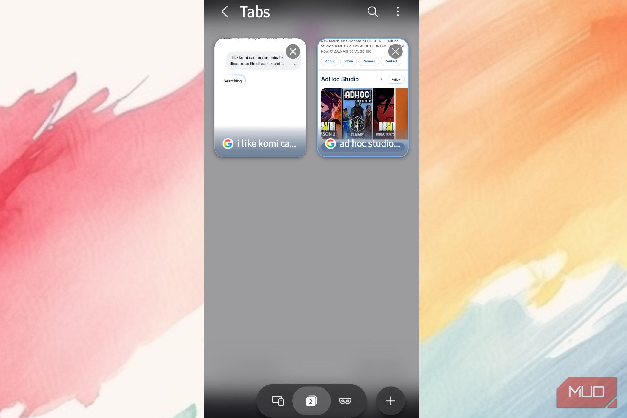 The Samsung broswer app opened and showing windows