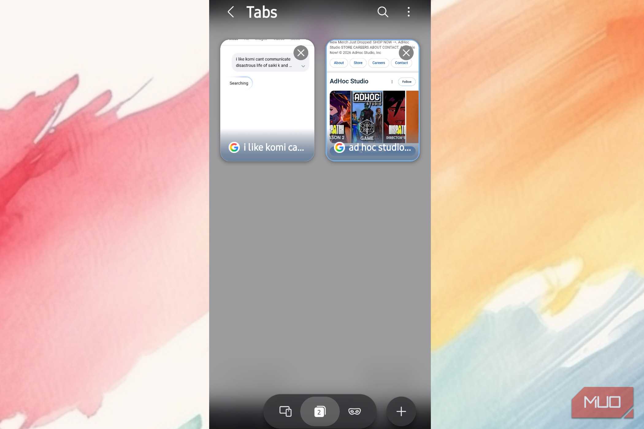 The Samsung broswer app opened and showing windows