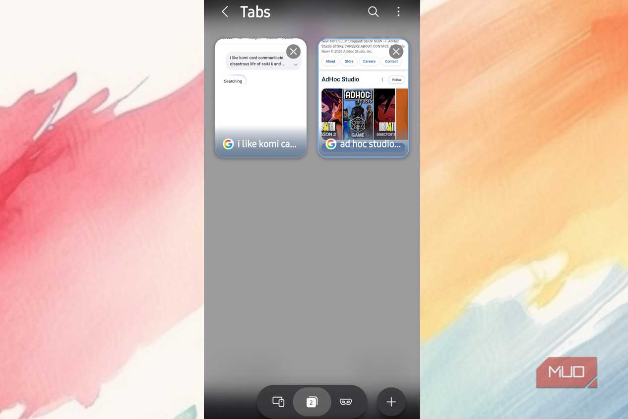 The Samsung broswer app opened and showing windows