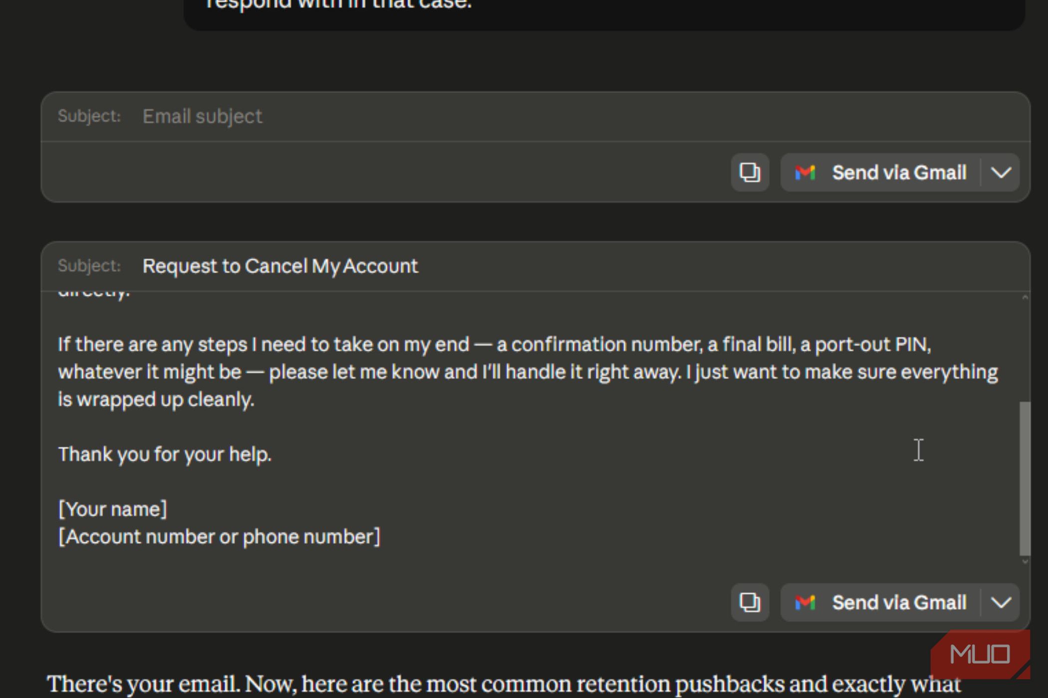 The second part of the email Claude gave