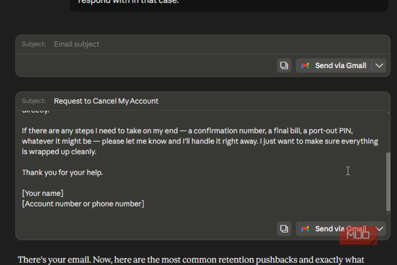 The second part of the email Claude gave