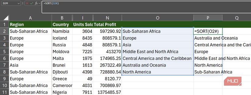The SORT function in Excel referencing a spilled range.
