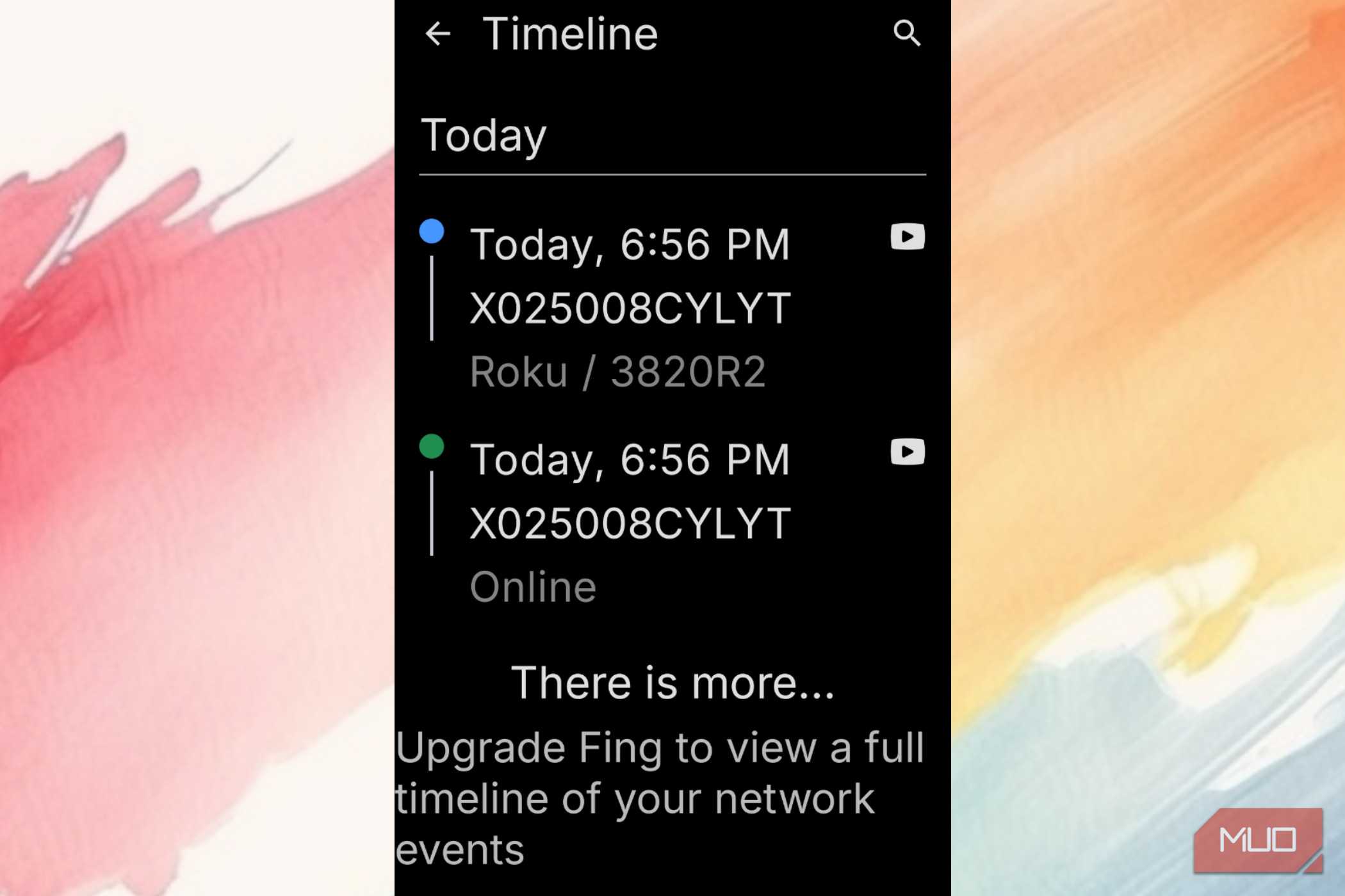 Timeline for devices being connected as shown in Fing.