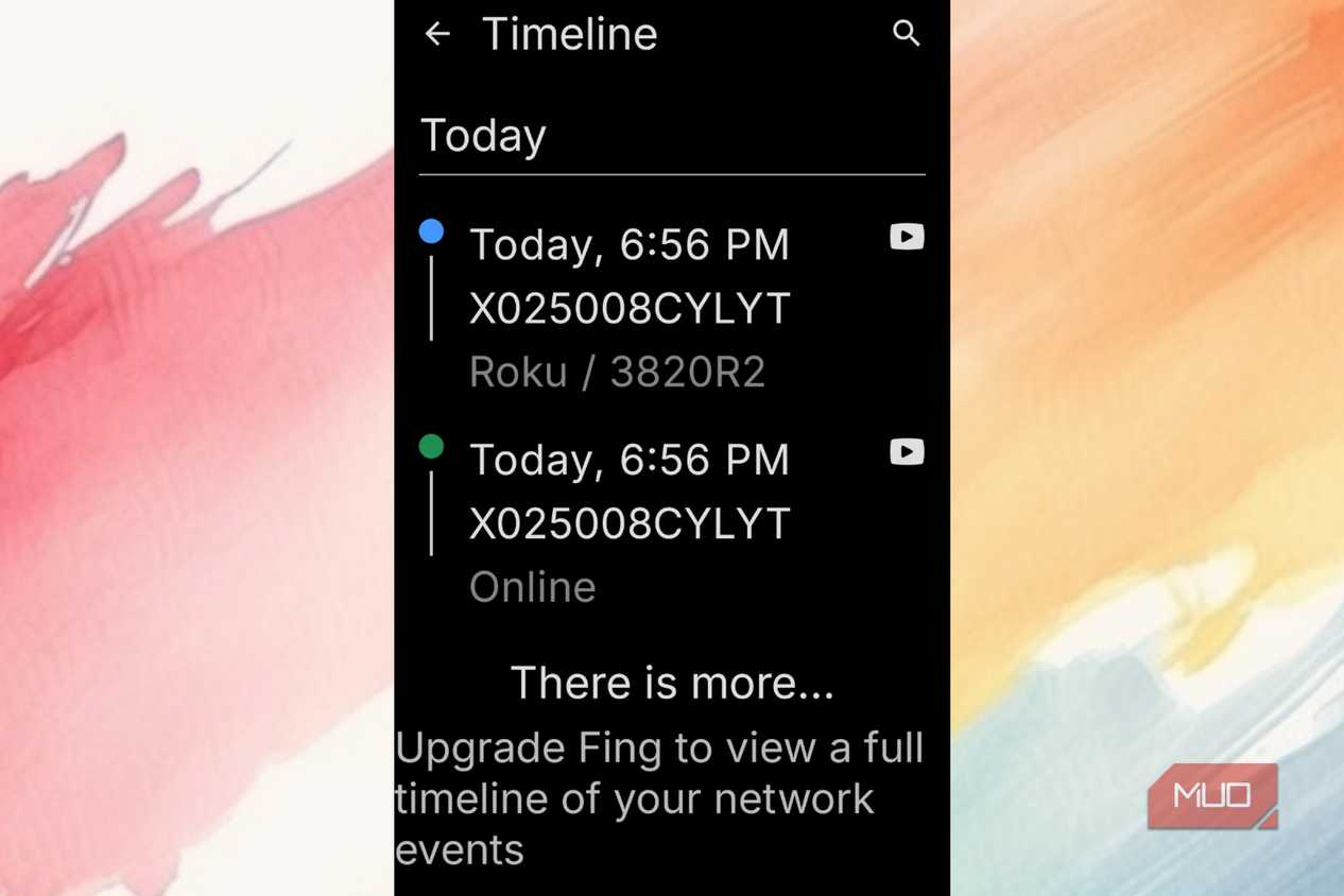 Timeline for devices being connected as shown in Fing.