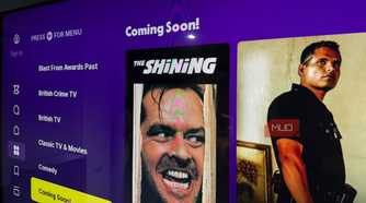 A side view of a TV with the Tubi app showing titles coming soon.