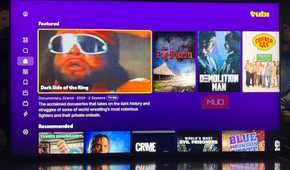 A TV showing featured content from the Tubi menu.