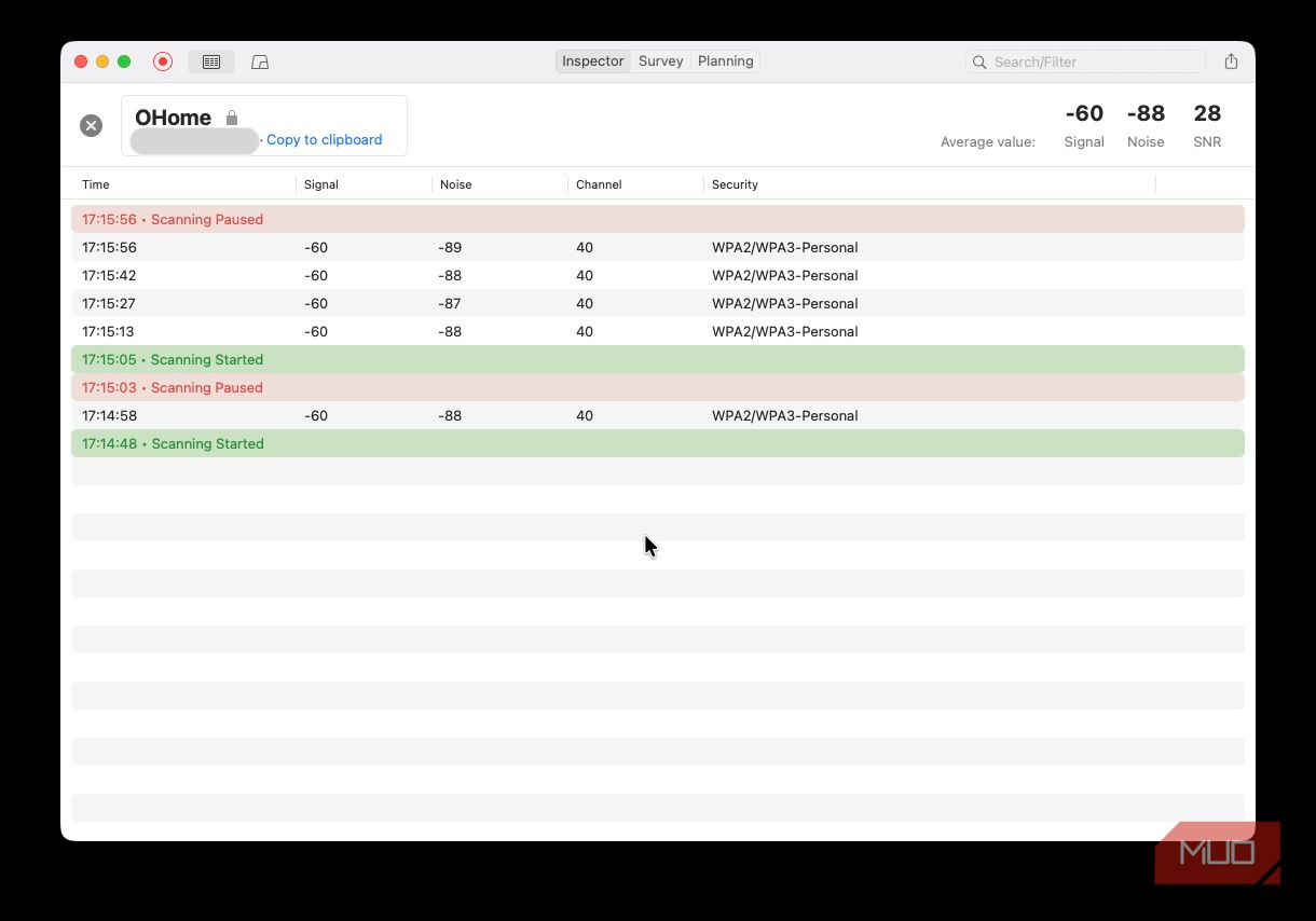 Screenshot of Netspot analyzing a specific Wi-Fi band