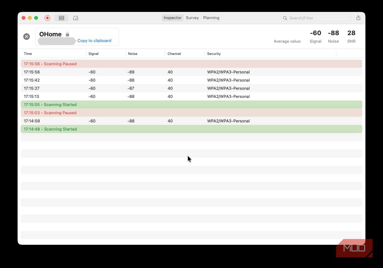 Screenshot of Netspot analyzing a specific Wi-Fi band
