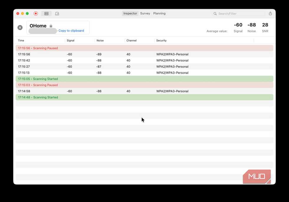 Screenshot of Netspot analyzing a specific Wi-Fi band