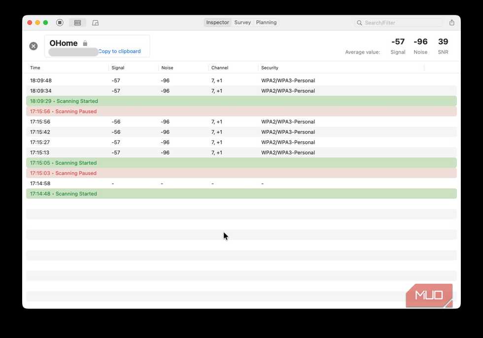 Screenshot showing Netspot analyzing a WiFi band