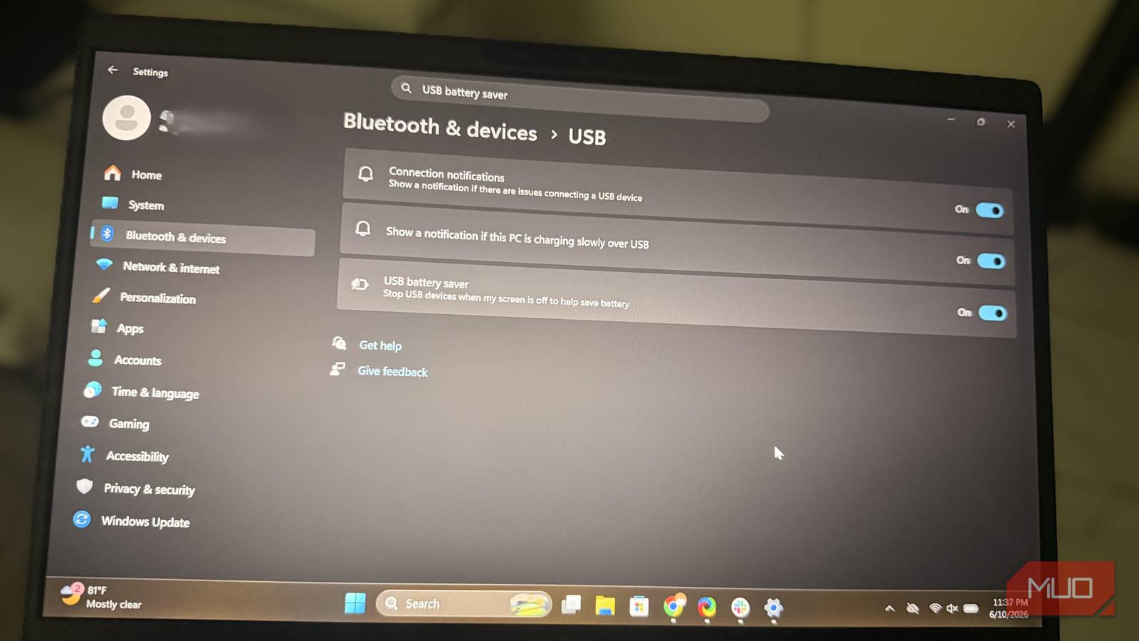USB battery saver on Windows