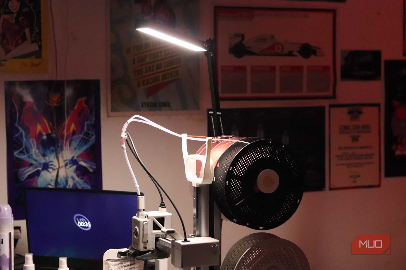 USB desk lamp on top of 3D printer.