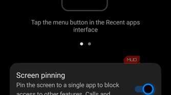 Vivo Screen pinning settings with Pinning range options