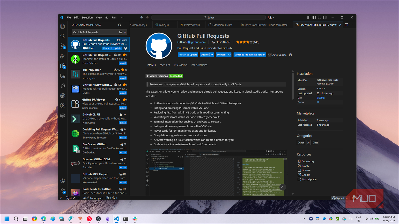 VS Code Marketplace GitHub プル リクエスト拡張機能ページ