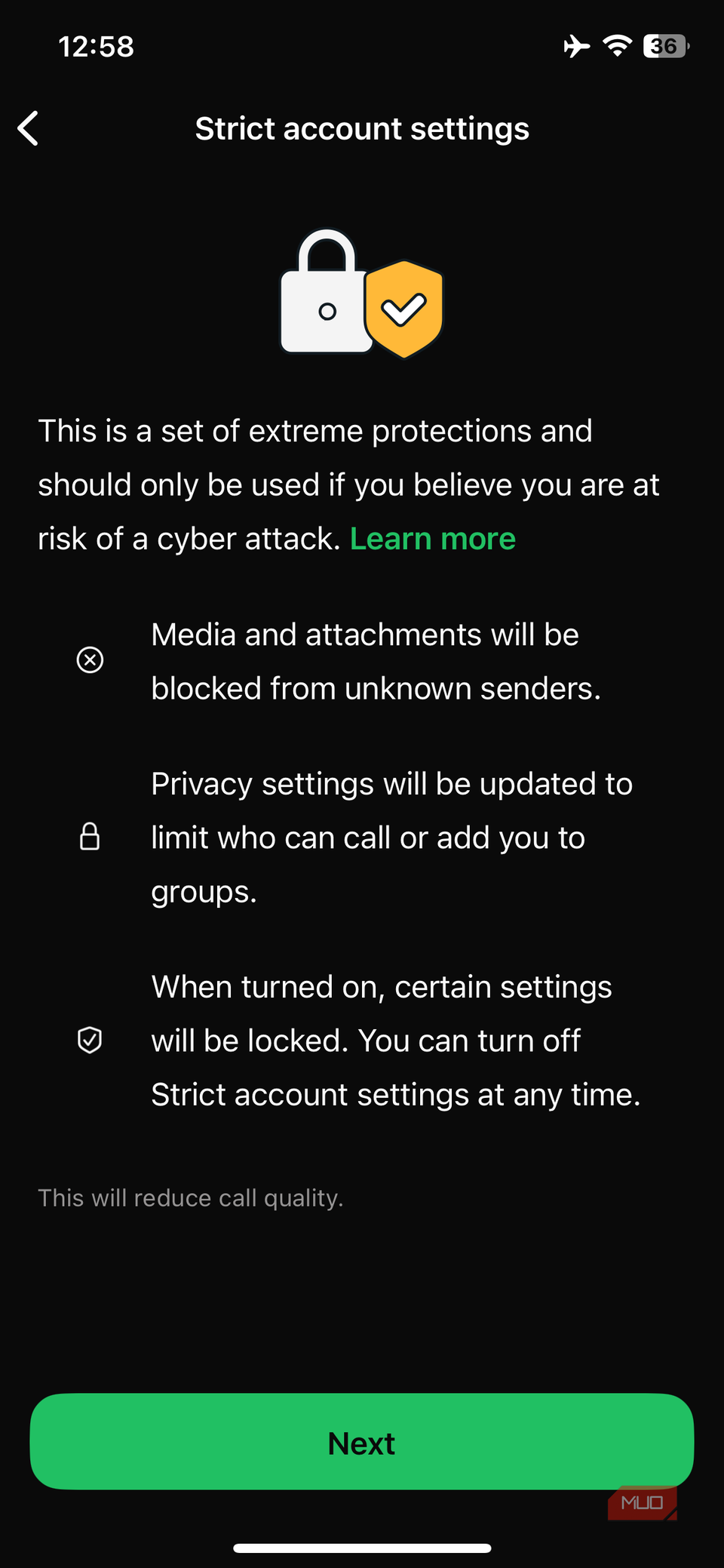 Whatsapp strict account settings