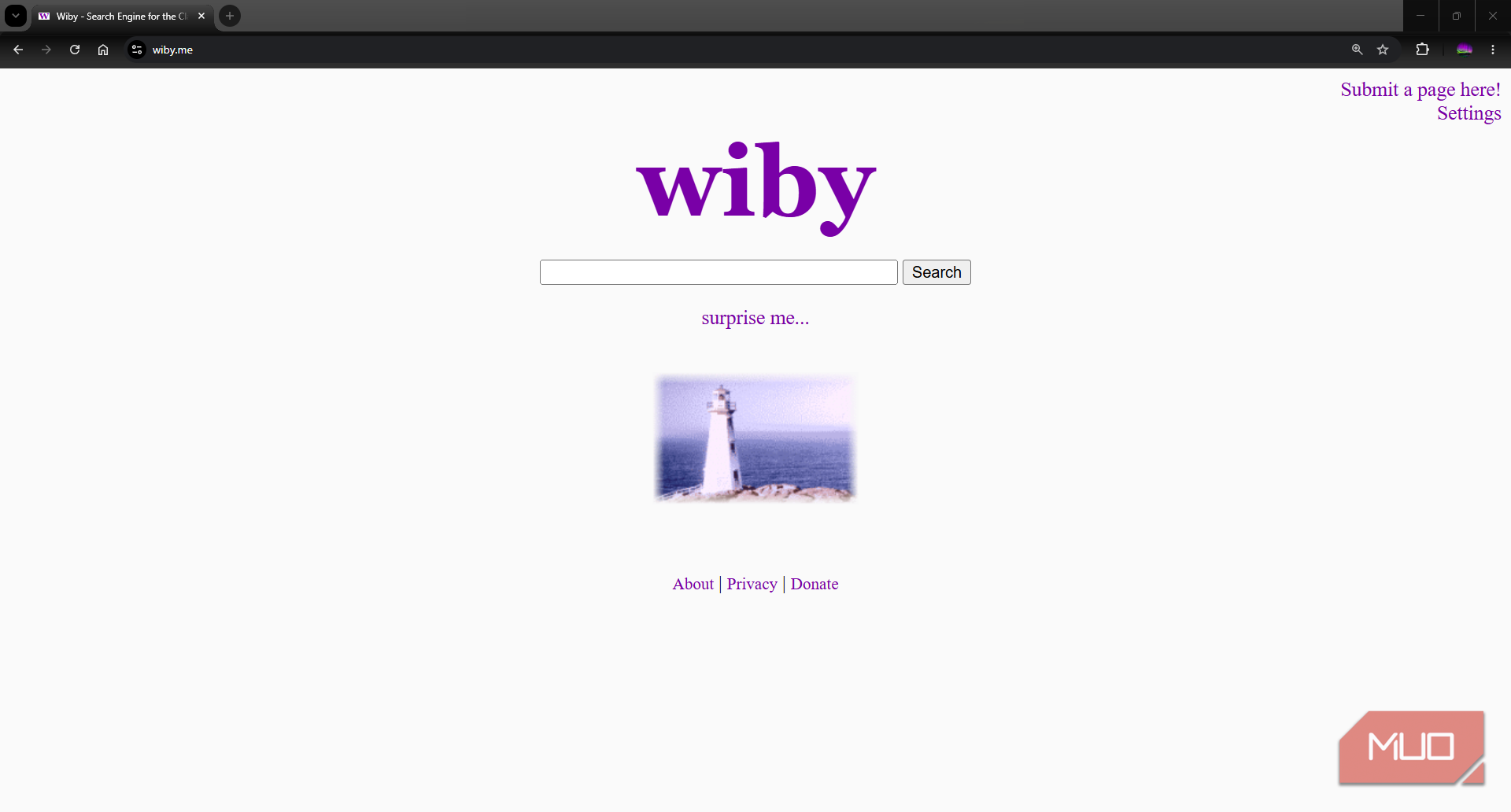 Wiby search engine landing page search bar