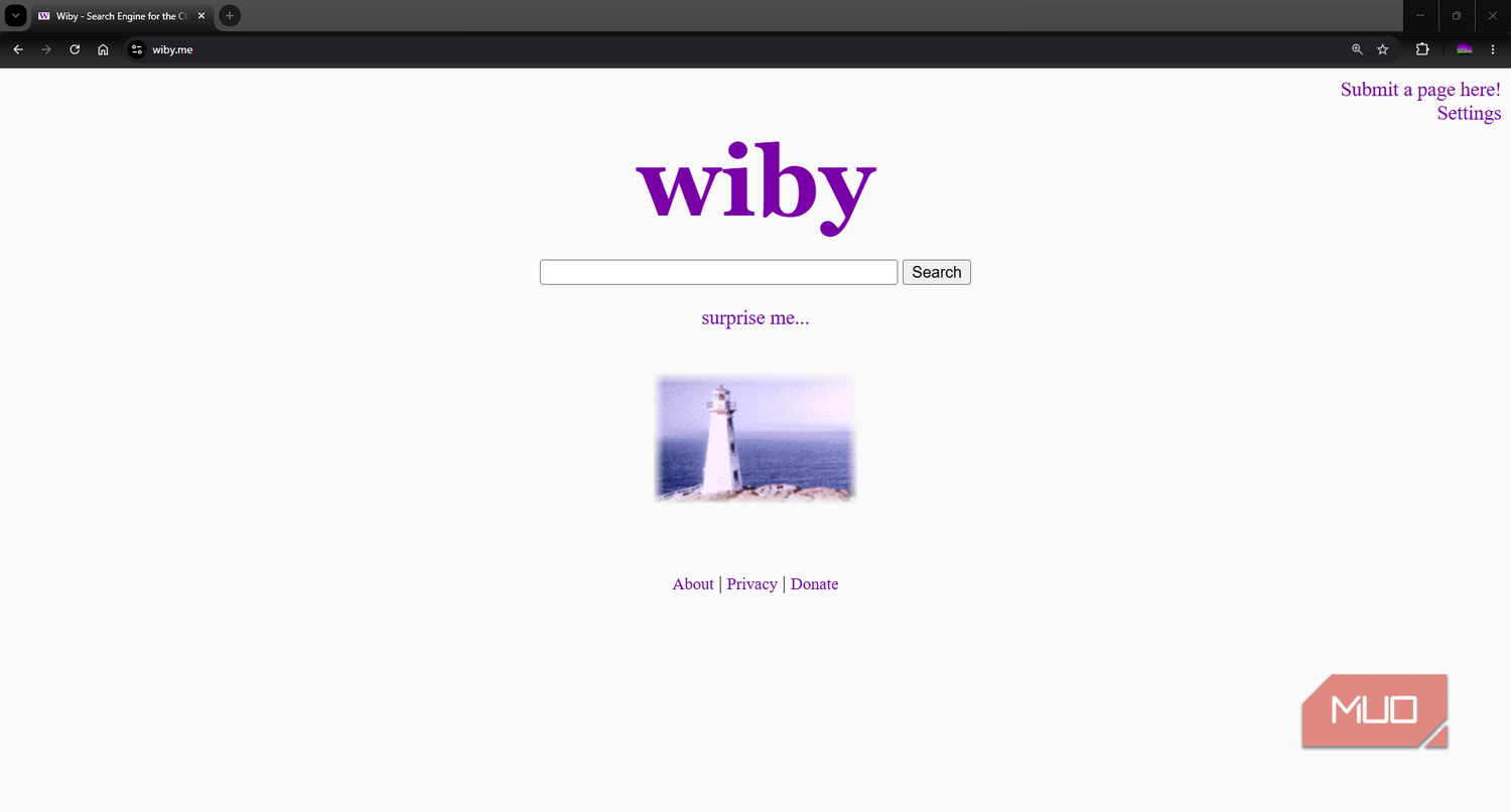 Wiby search engine landing page search bar