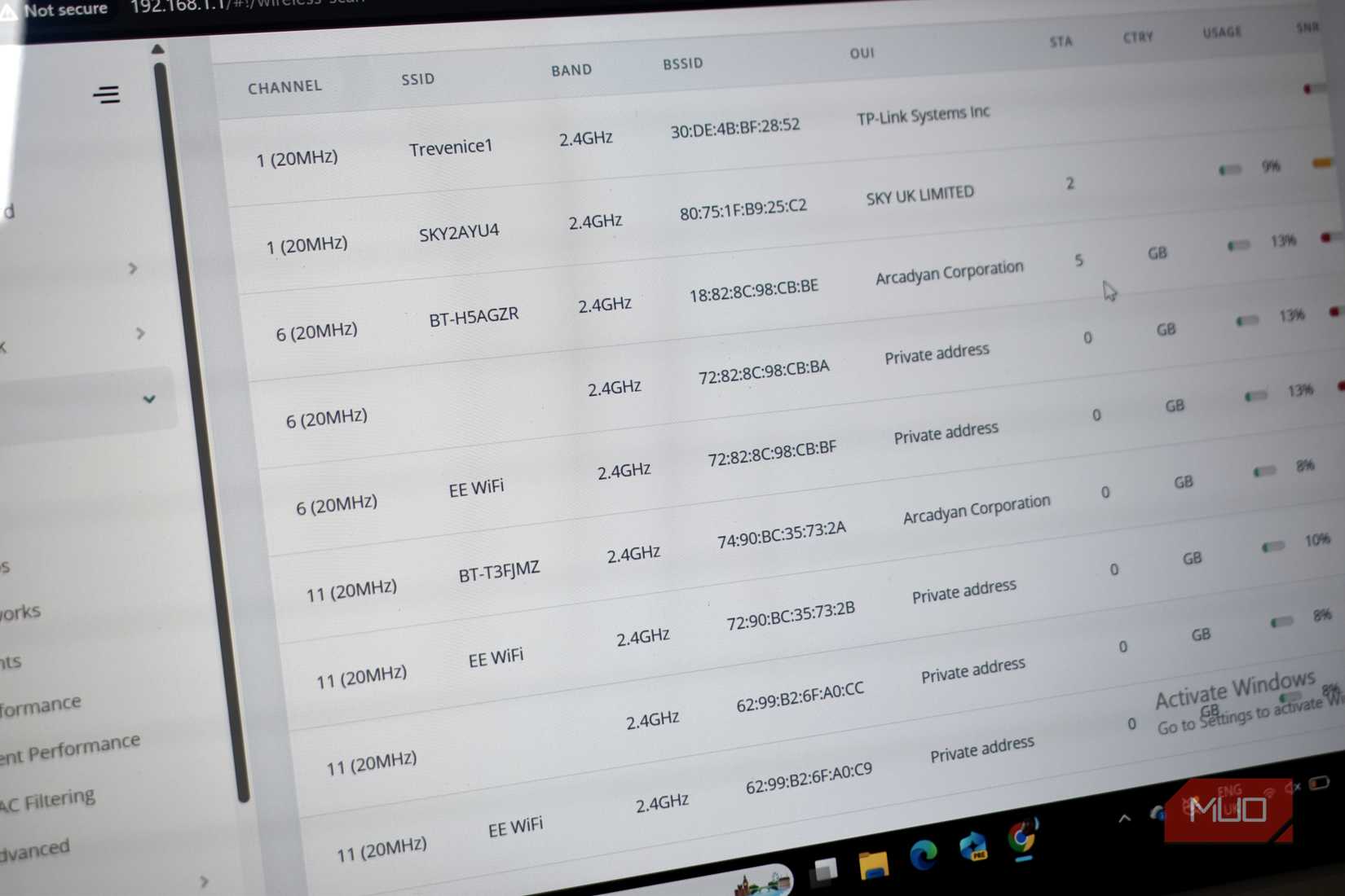 wifi scan results 2.4ghz