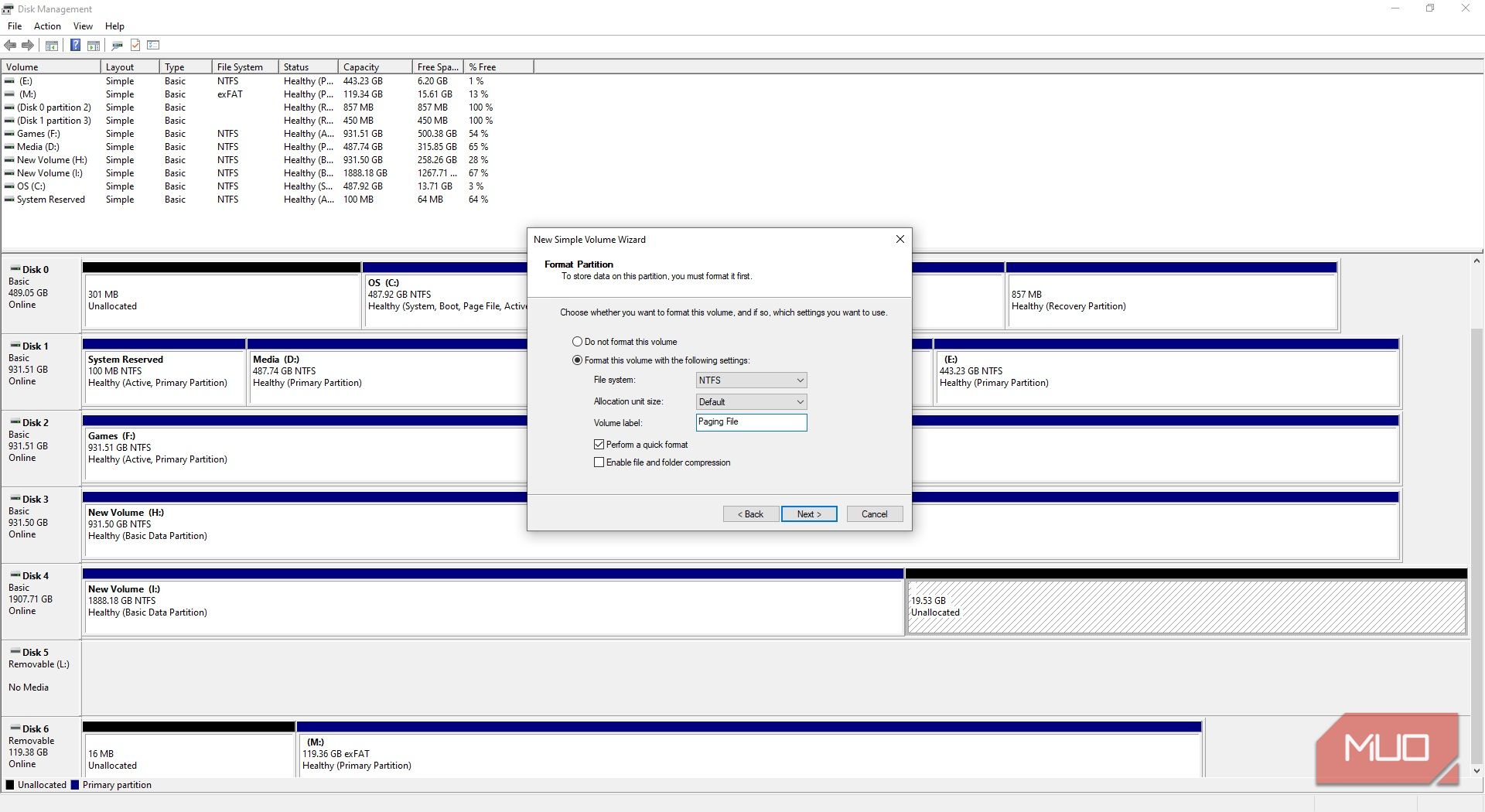 windows disk management set new partition
