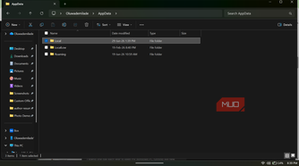 Windows file explorer showing app data folders