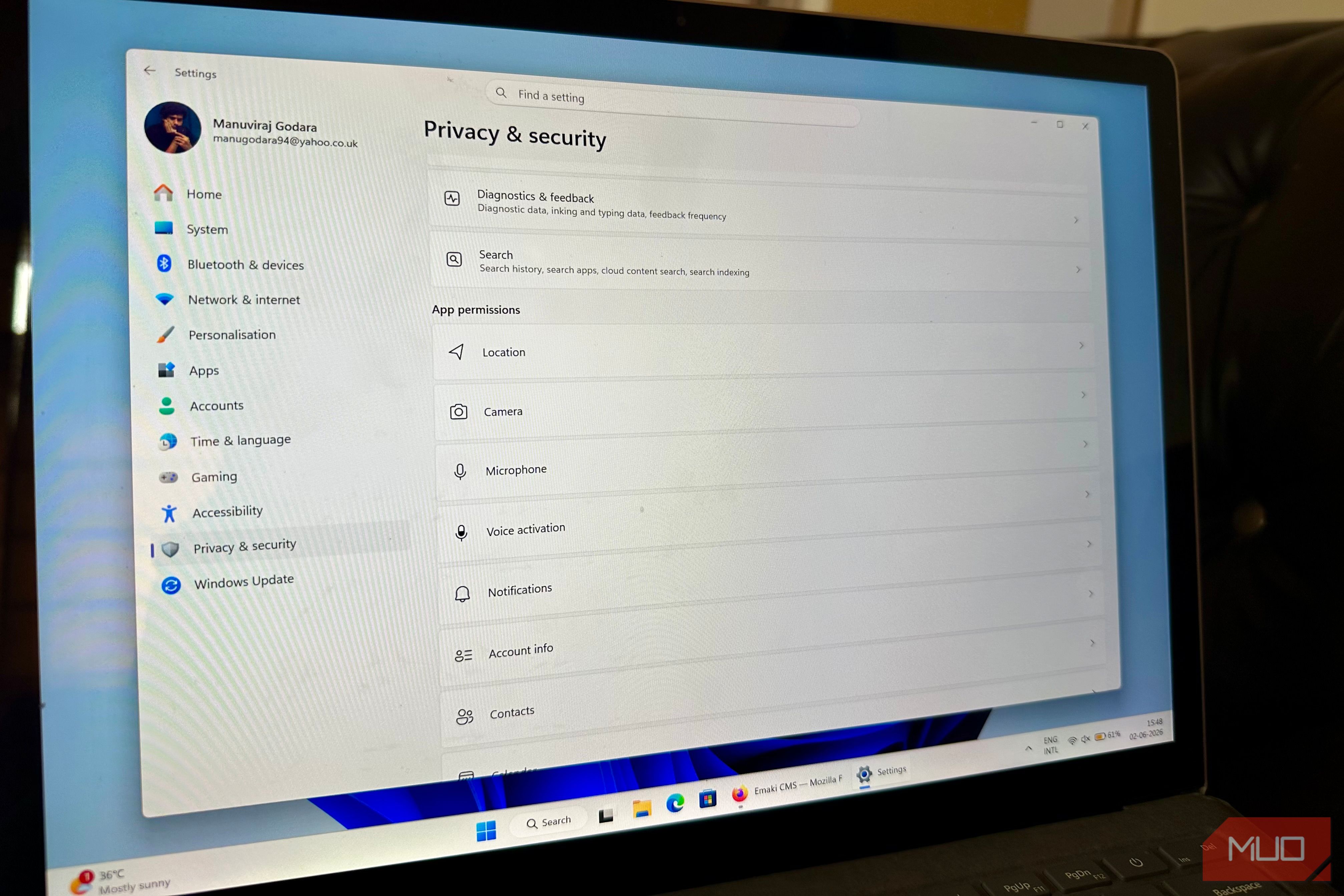 Windows laptop with the Settings app open