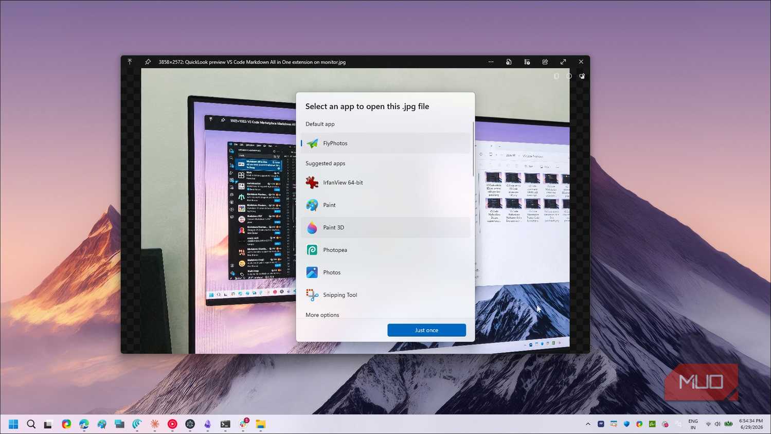 Windows open with app dialog for jpg file