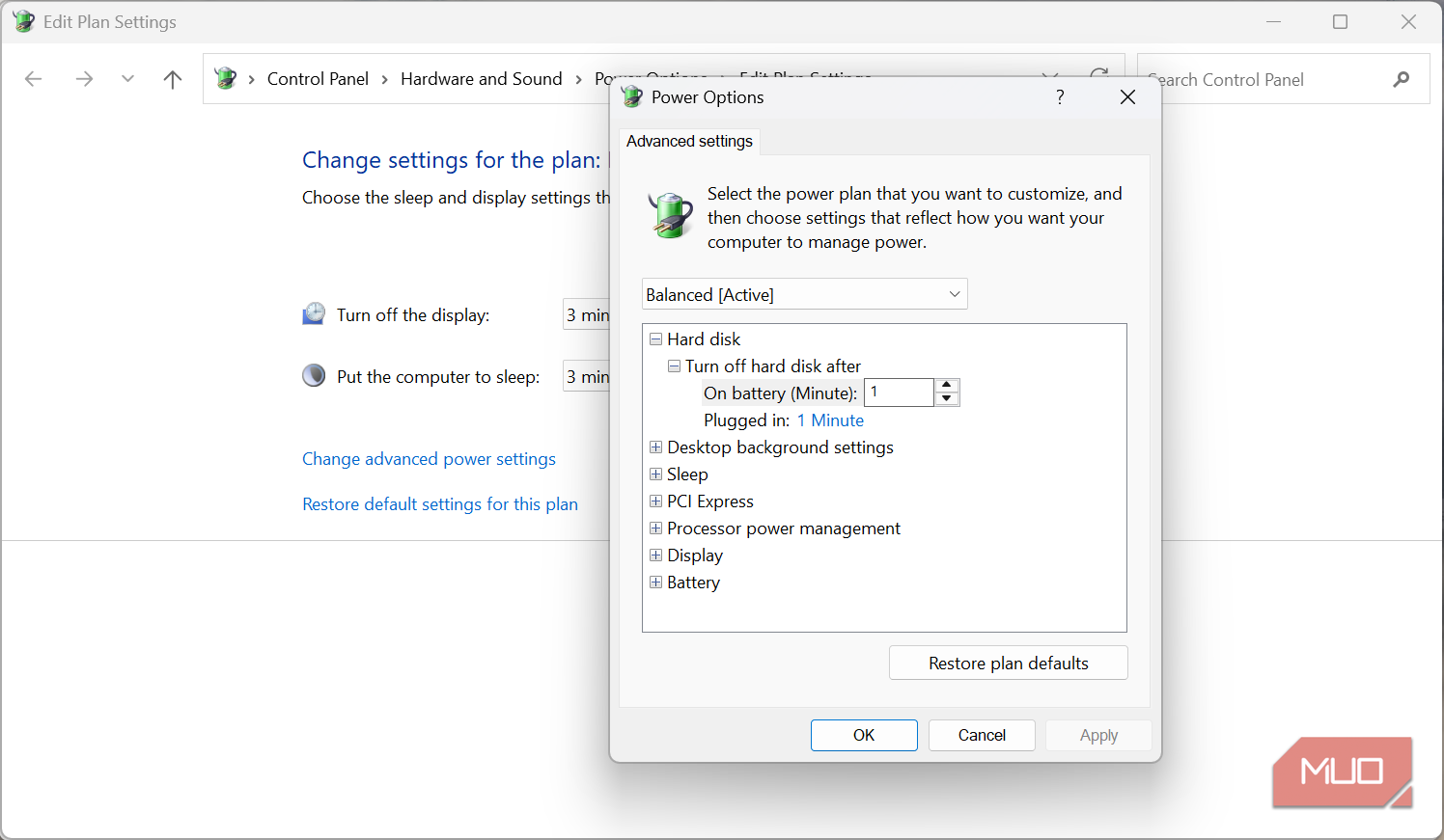 Windows power option