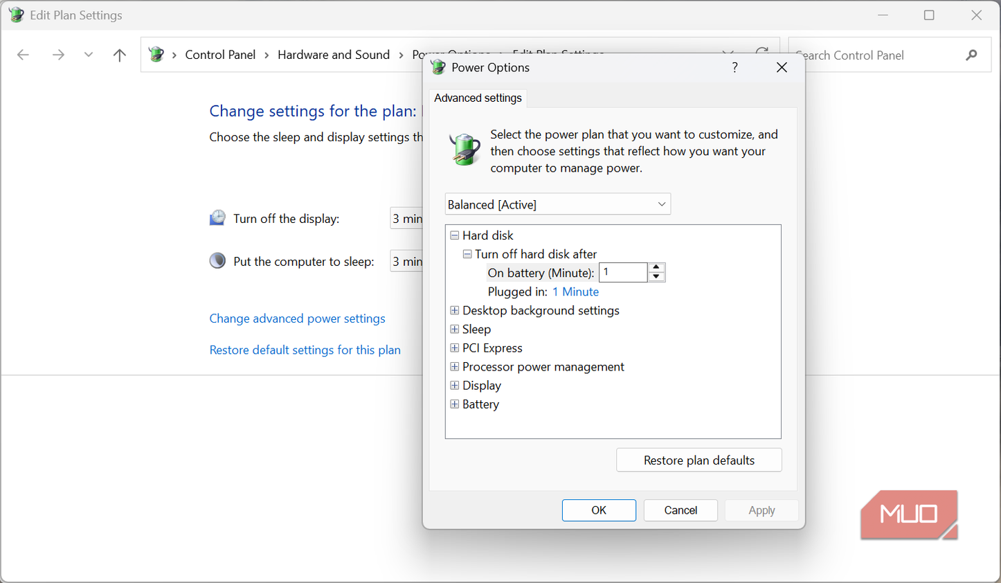 Windows power option