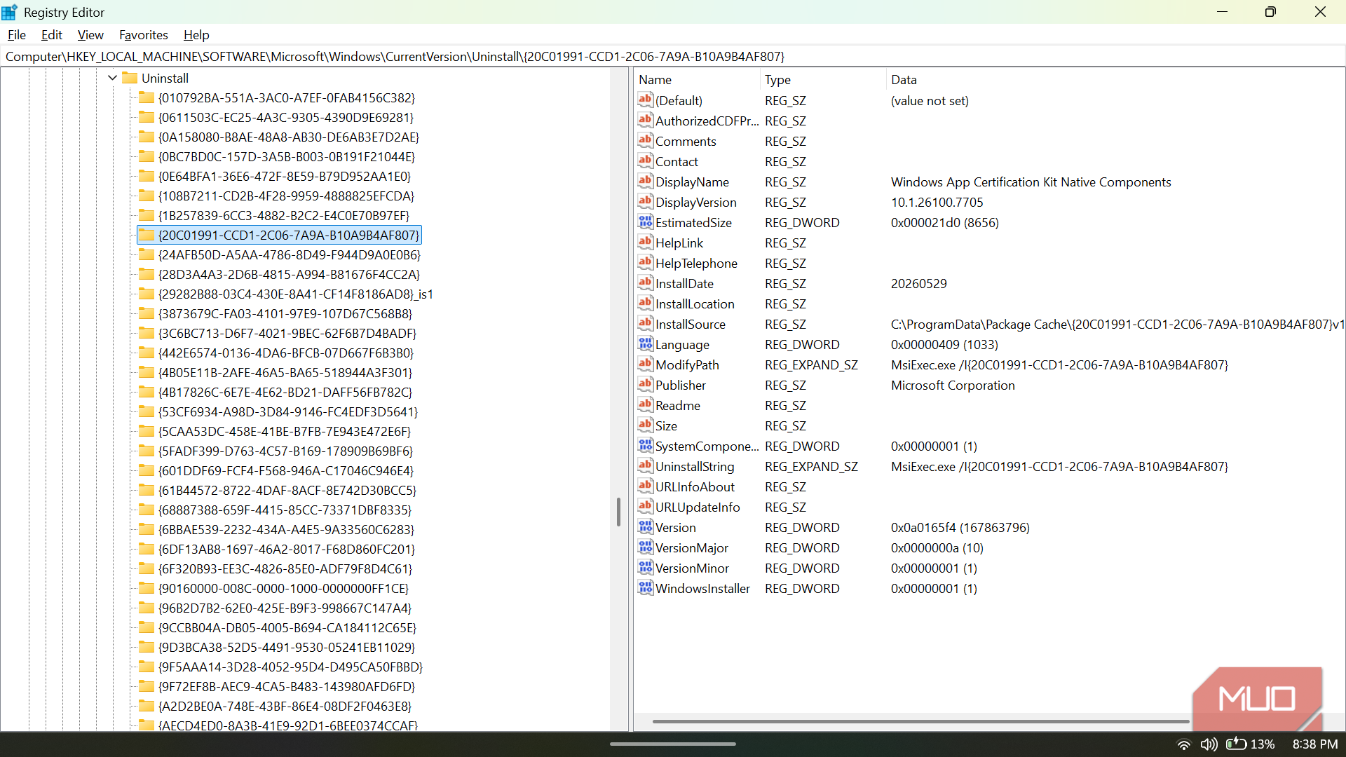 Windows Uninstall registry keys.