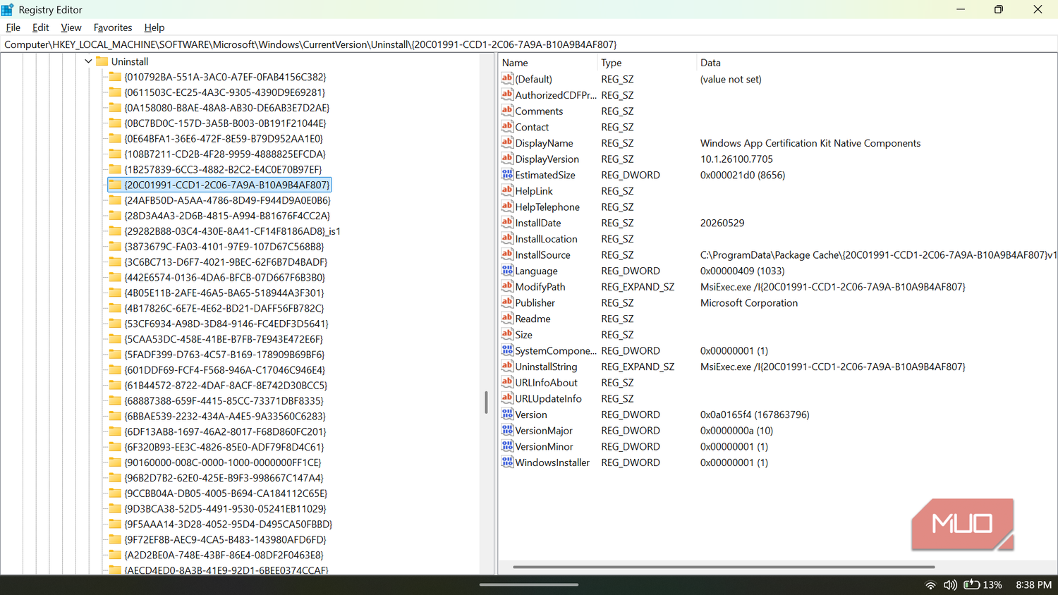 Windows Uninstall registry keys.