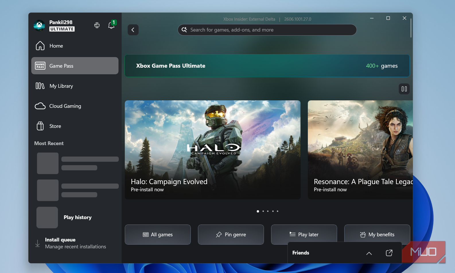 Xbox app on Windows 11 laptop