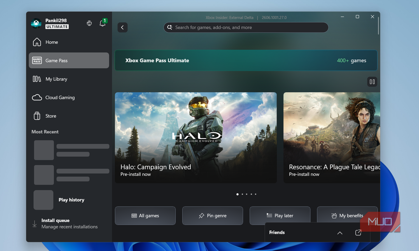 Xbox app on Windows 11 laptop