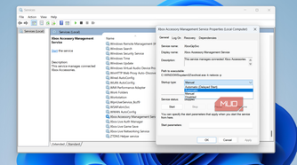 Xbox service properties on Windows