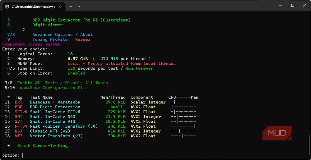 y-cruncher's pi computation interface