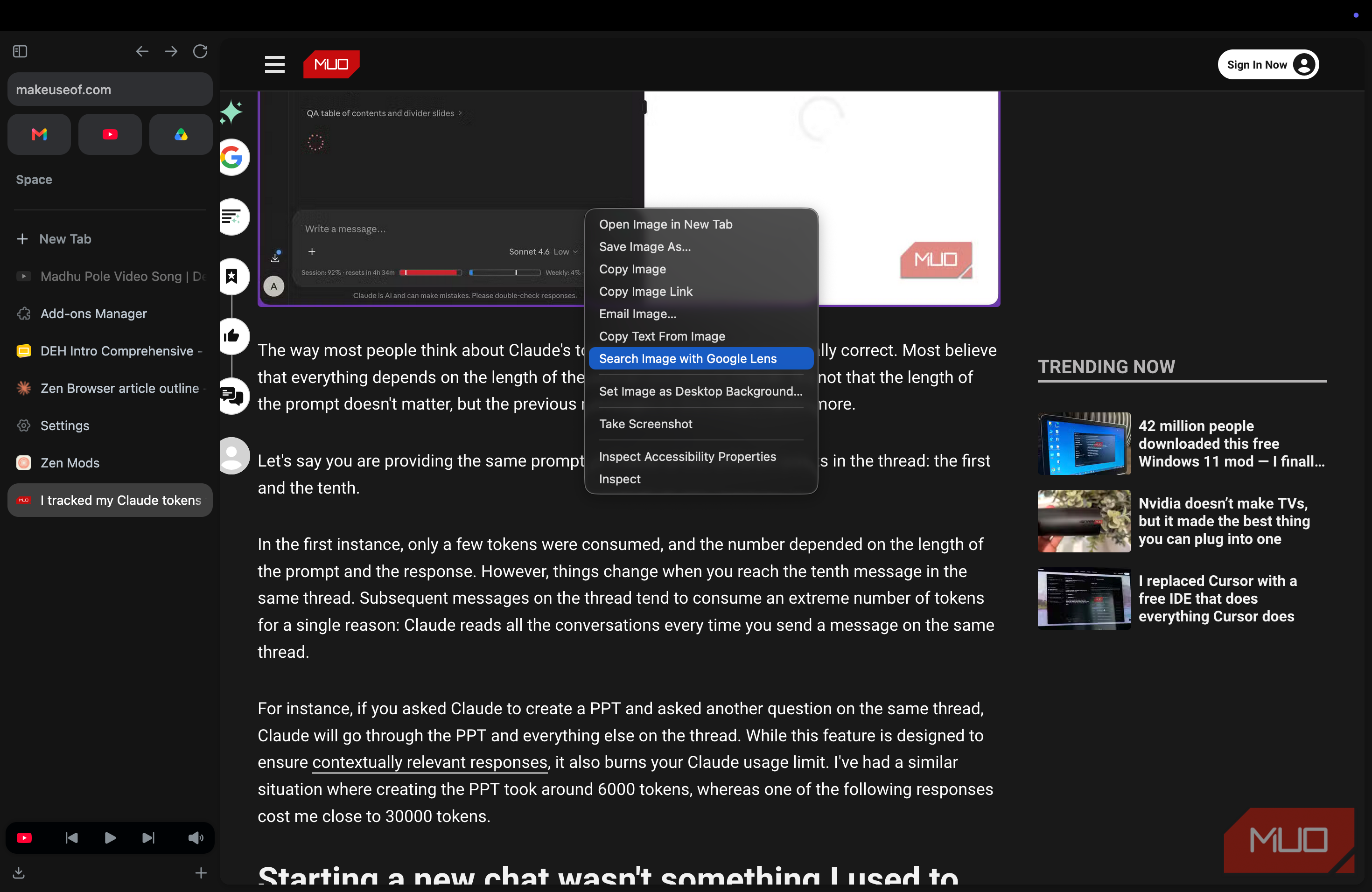Zen browser browsing experience