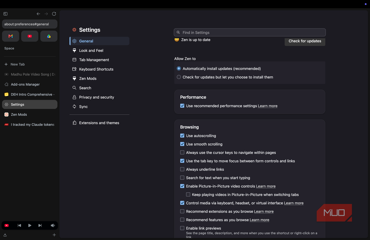 Zen Browser General Settings