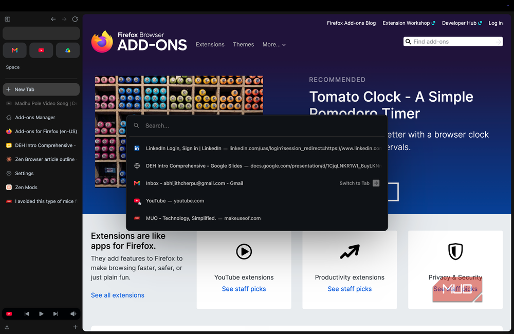 Zen Browser's interface emphasizes vertical tabs and minimal chrome