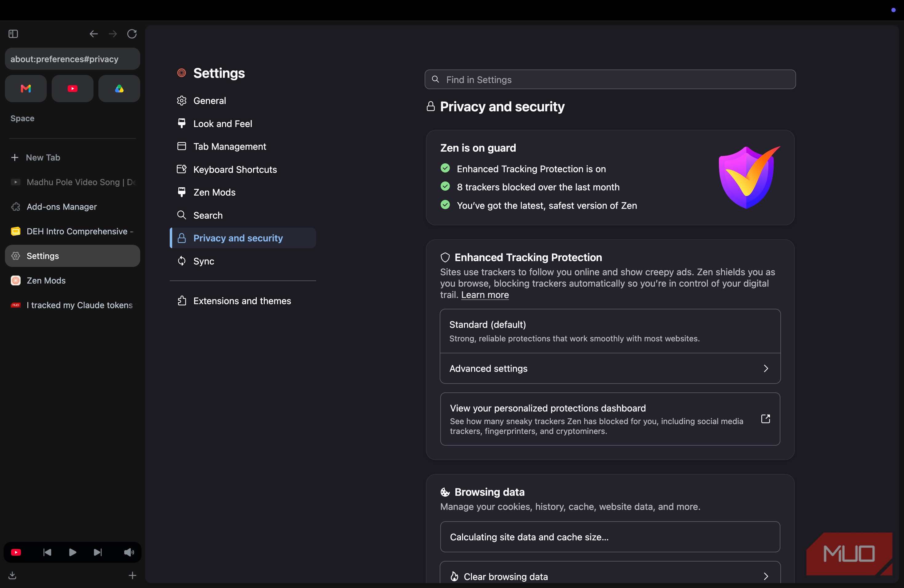 Zen Browser Privacy Options
