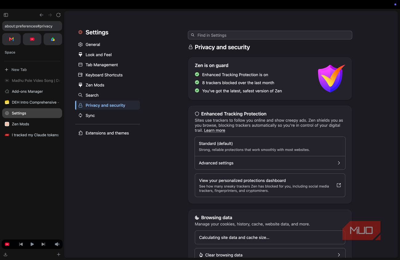 Zen Browser Privacy Options