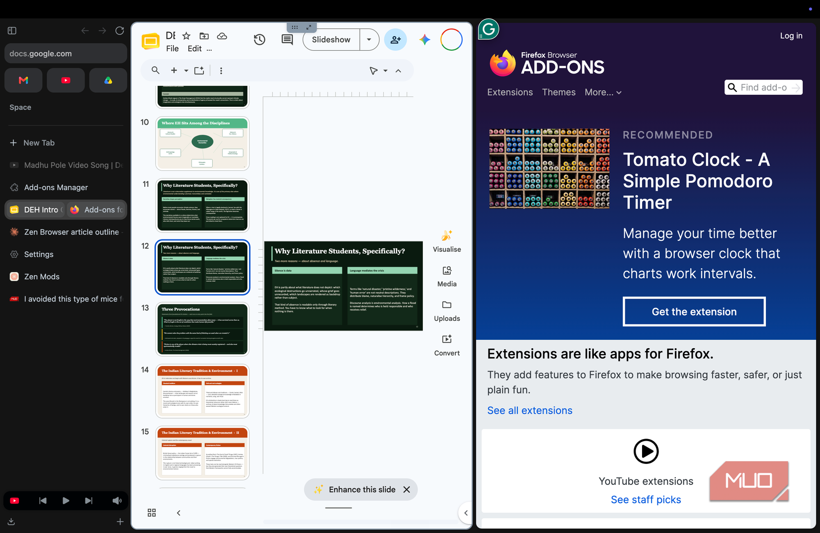Split View option on Zen Browser