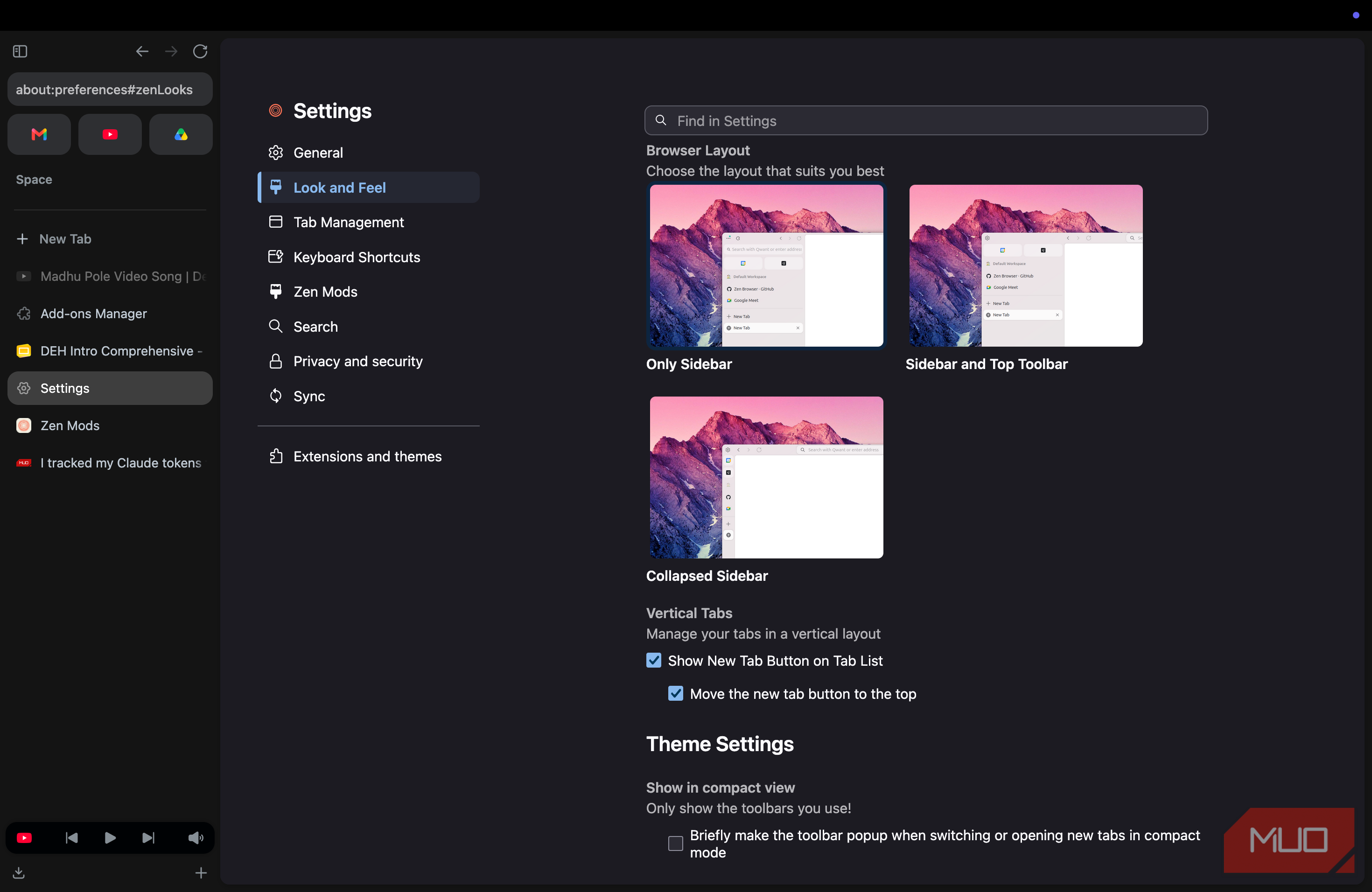 Zen browser viewing customization