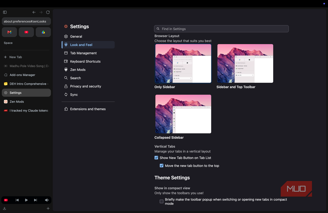 Zen browser viewing customization