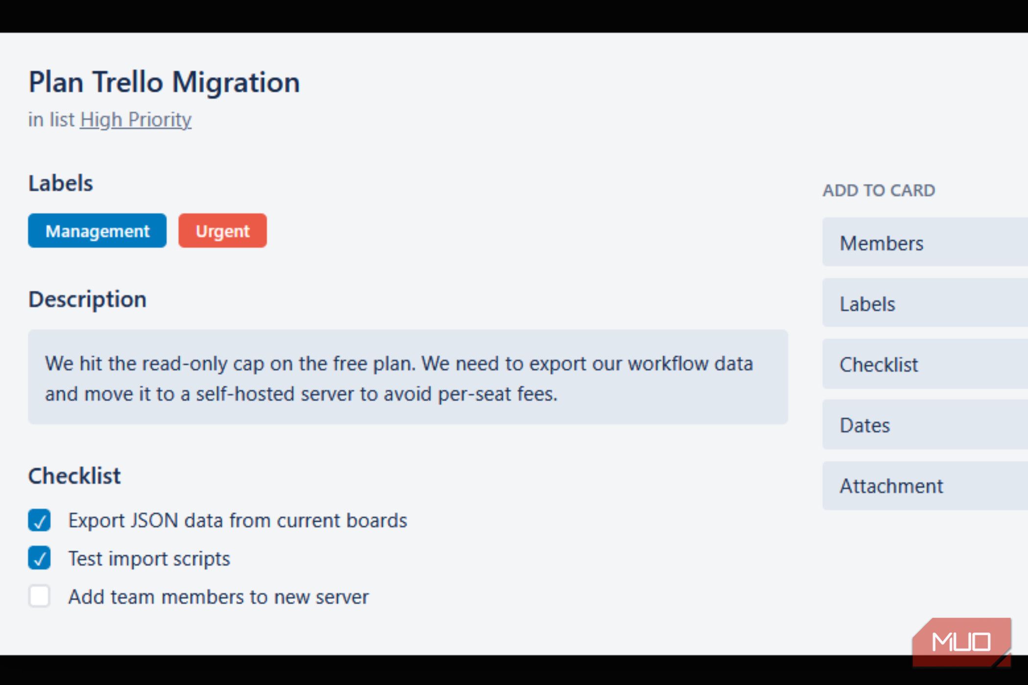 A card about moving fro Trello to Planka