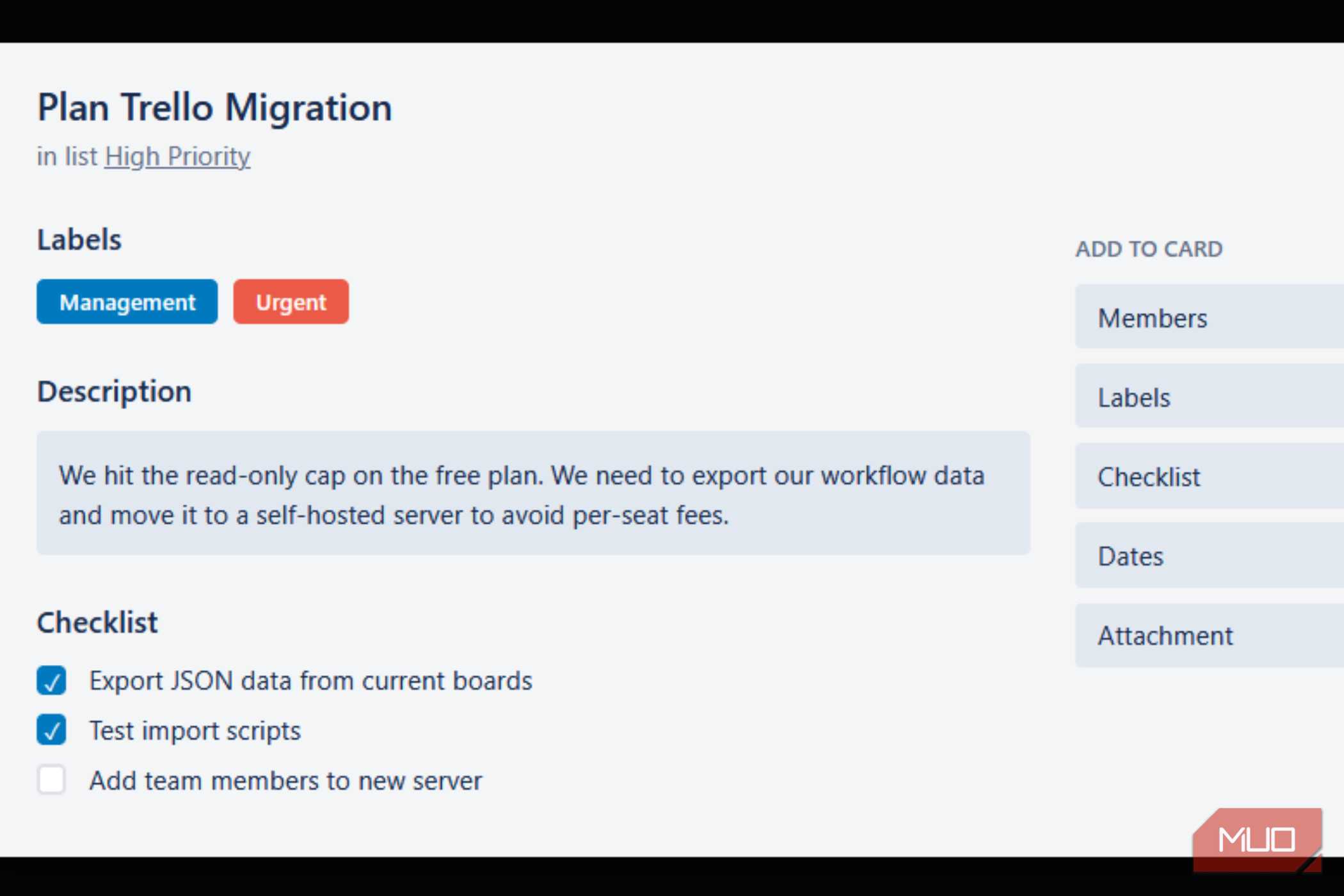 A card about moving fro Trello to Planka