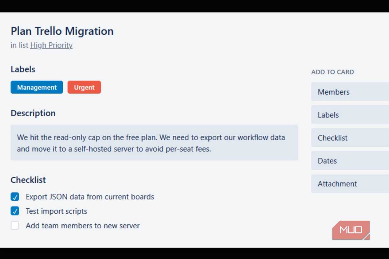 A card about moving fro Trello to Planka