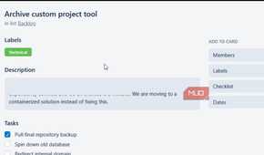 A card in PLanka about archiving a tool