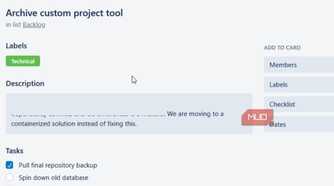 A card in PLanka about archiving a tool